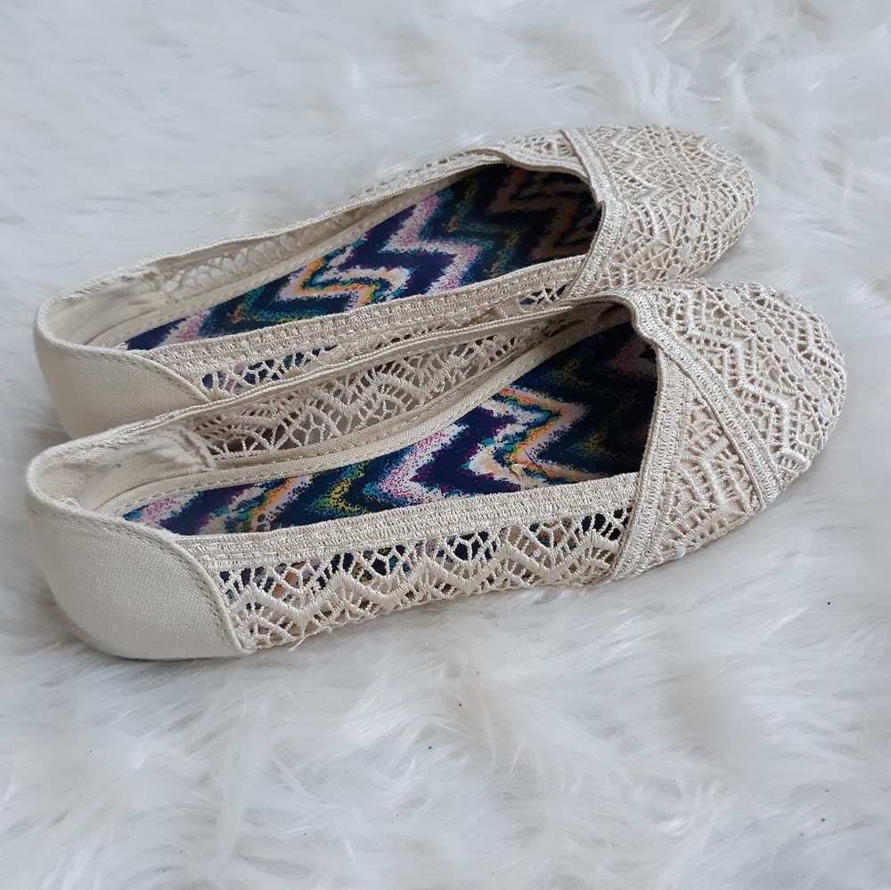Crochet Ballet Flats Off White Cream Austin